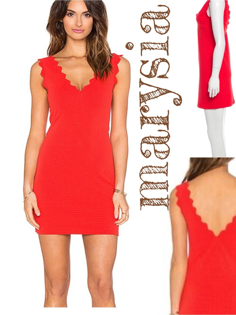 Marysia Swim Red Scalloped V-Neck Mini Dress